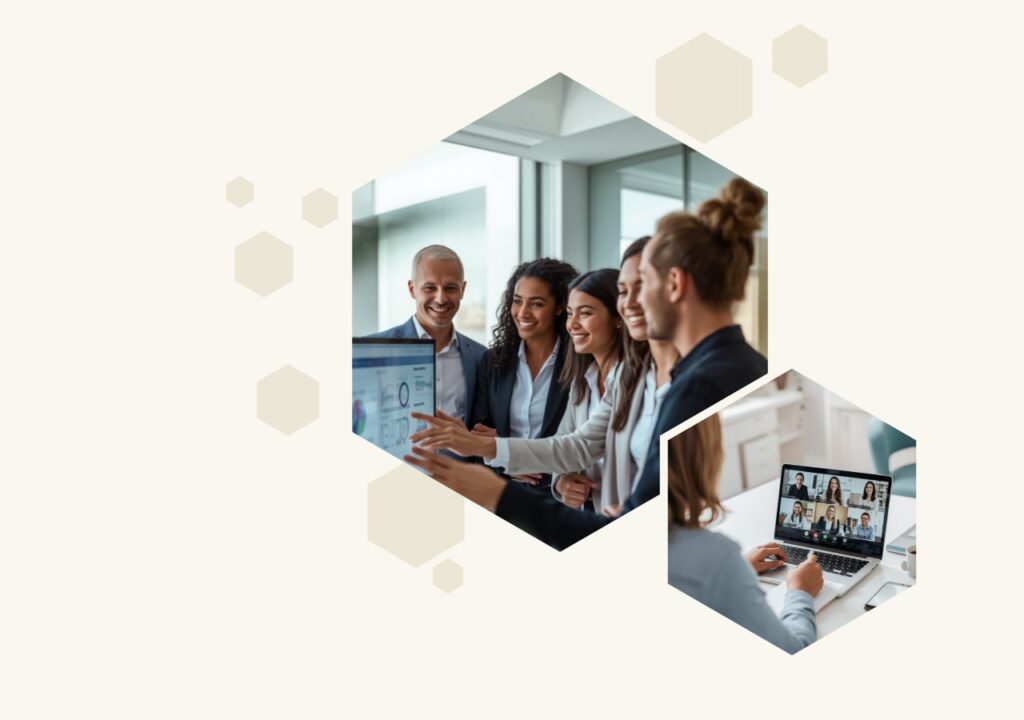 Study team reviewing a shared data dashboard and a remote video call